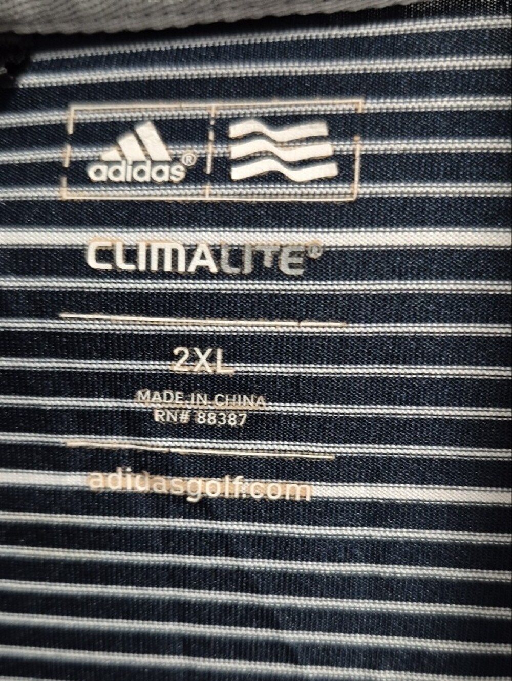adidas Navy and White Striped Polo with Solid Navy Collar - Picture 4 of 4